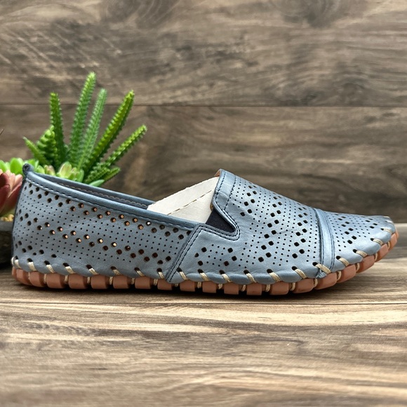 NIB Spring Step Fredia Laser Cut Leather Moc Moccasin Flats Loafer Blue - Picture 6 of 14